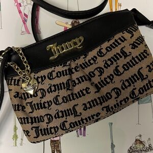 Juicy Couture Black and Tan Script Crossbody Bag